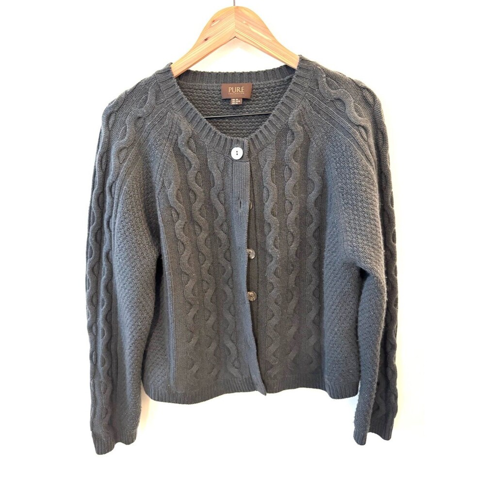 Pure Collection Cashmere Lambswool Cable-Knit Button Cardigan